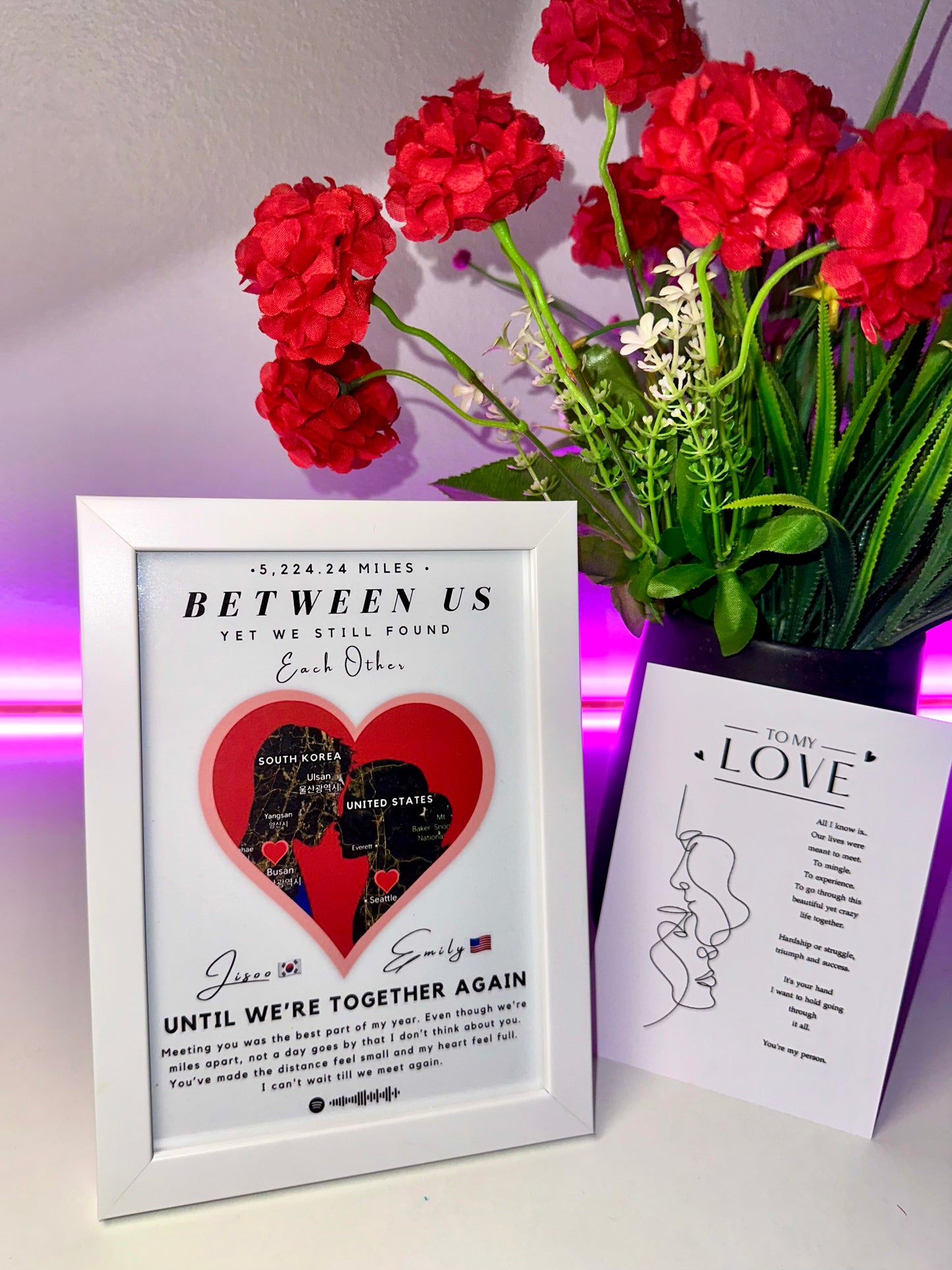 One Heart, Miles Apart - Him and Her - Custom Print