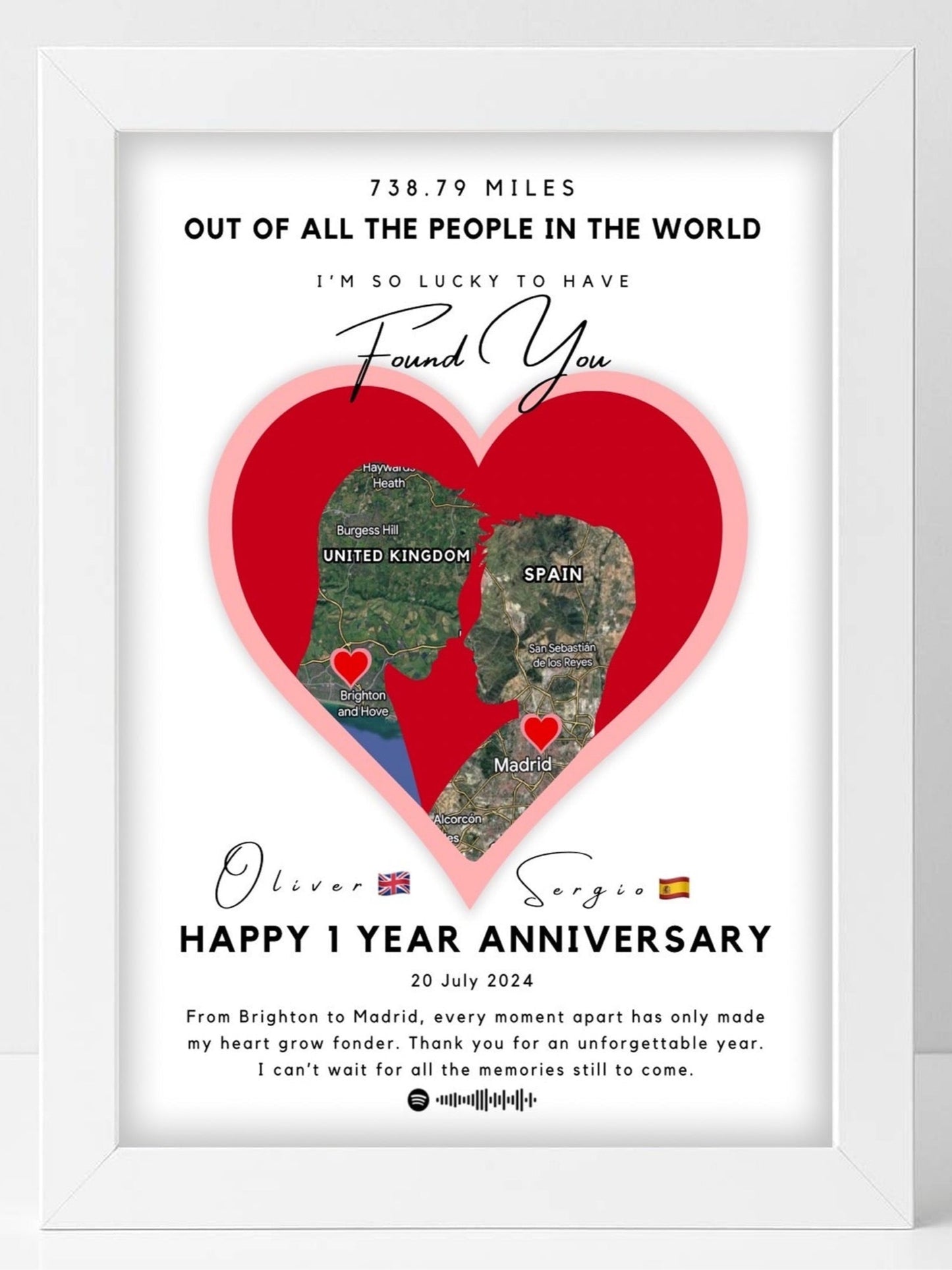 One Heart, Miles Apart - Him and Him - Custom Print