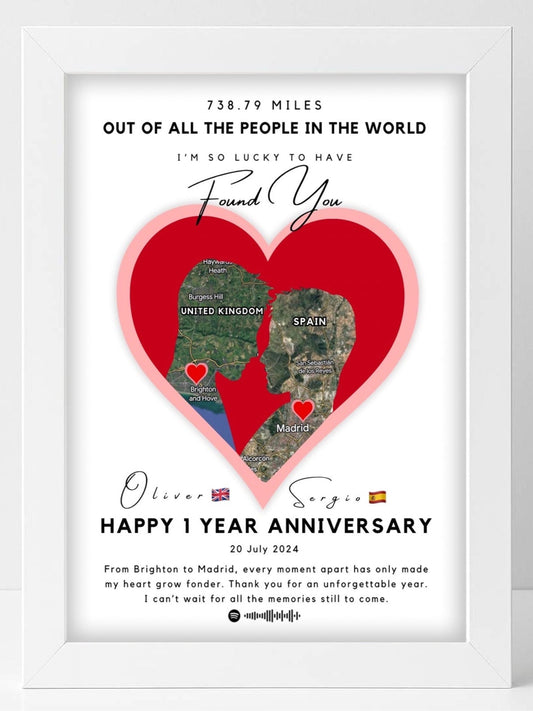 One Heart, Miles Apart - Him and Him - Custom Print